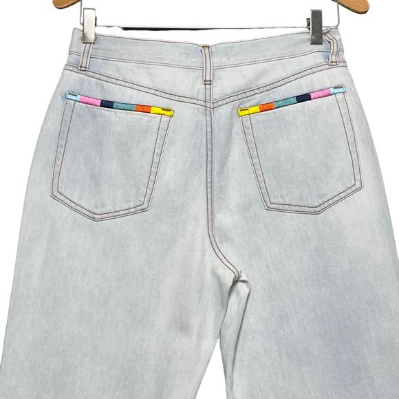 Something Navy Embroidered Straight Leg Jeans Sz 8 Light Wash Crop High Rise - Picture 11 of 12